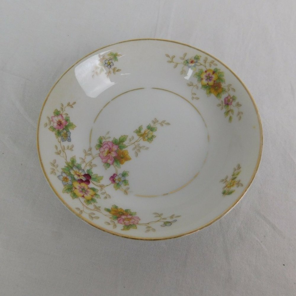 Heinrich Co HC206 Floral Border Cream White Gold Trim Dessert Fruit Sauce 5 3/8"